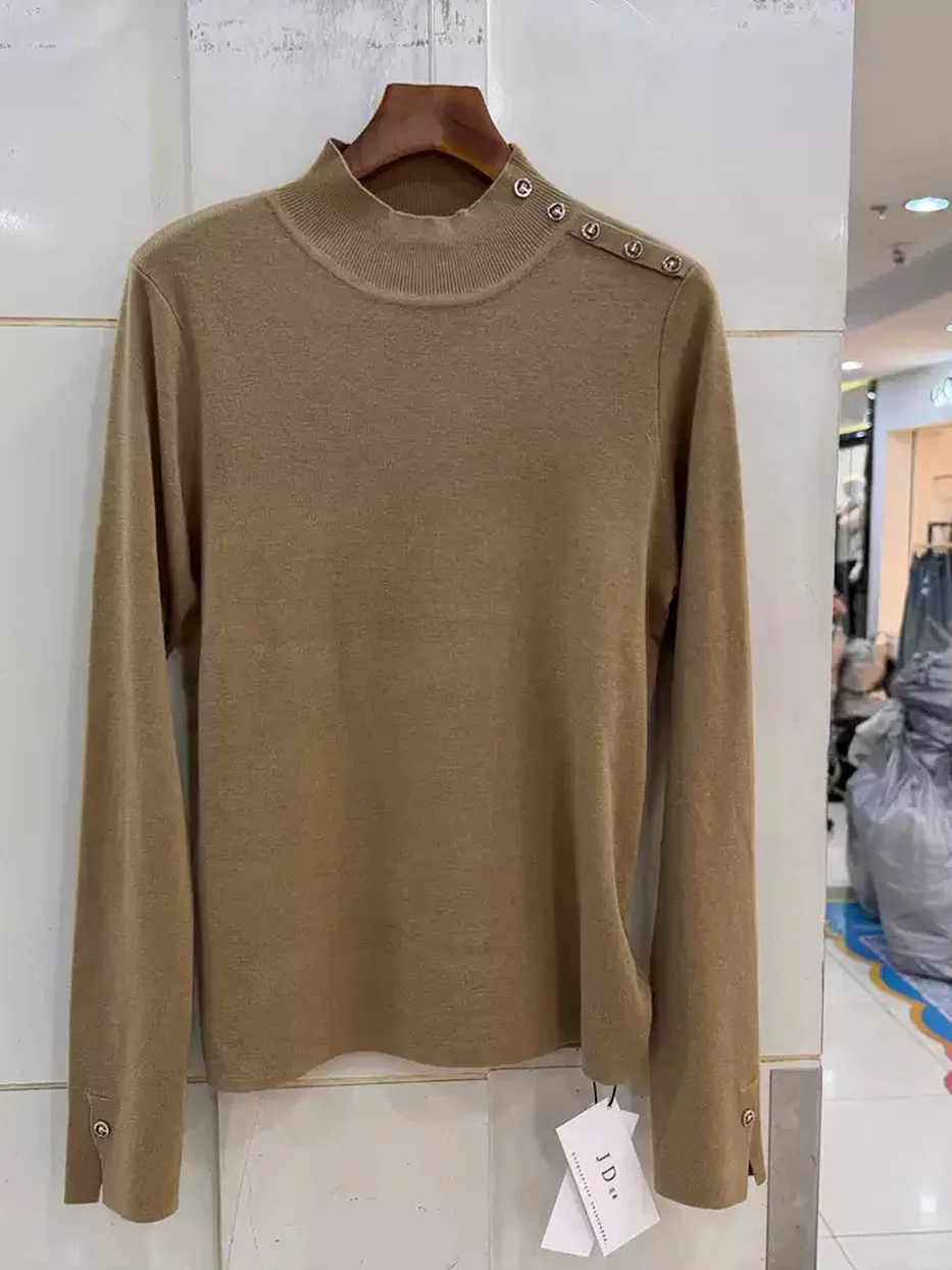 Women's button-front stand-collar base layer · 98059