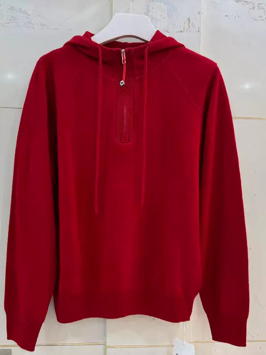 Zip-front hooded wool knit sweater, relaxed fit · 172-630