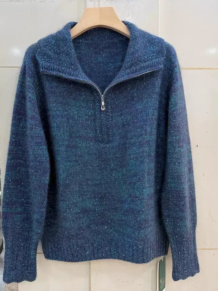 Women's zip lapel knit sweater — Style 178-1839