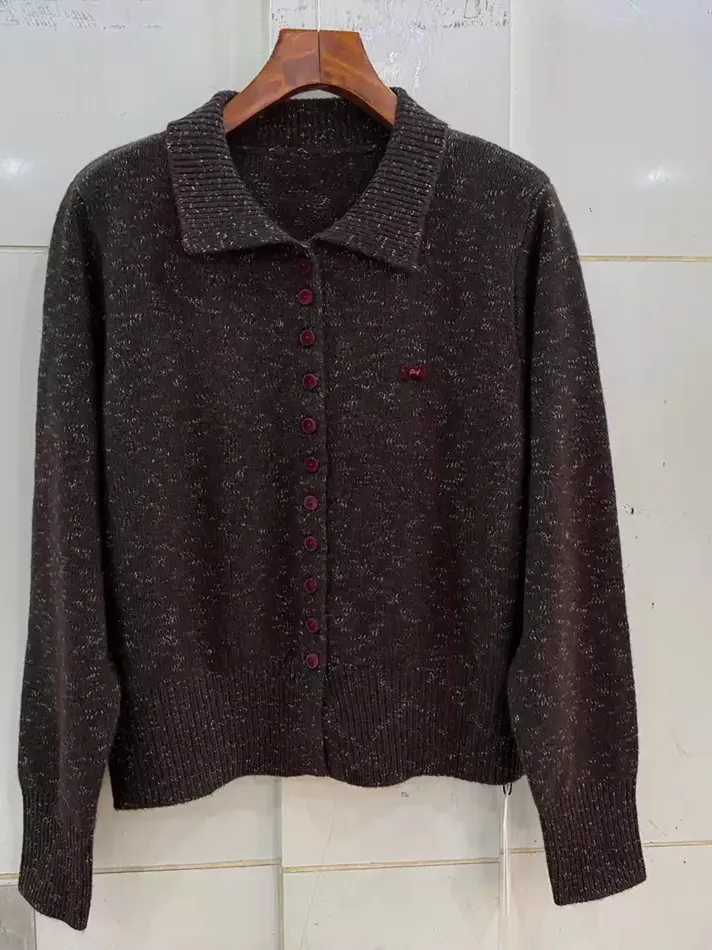 Women's lapel wool knit sweater — Style 218-2777