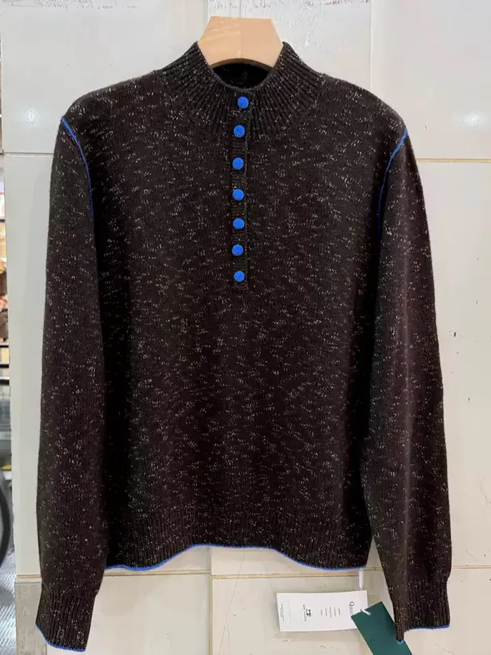 Women's colour-block stand-collar wool knit sweater — Style 218-2791