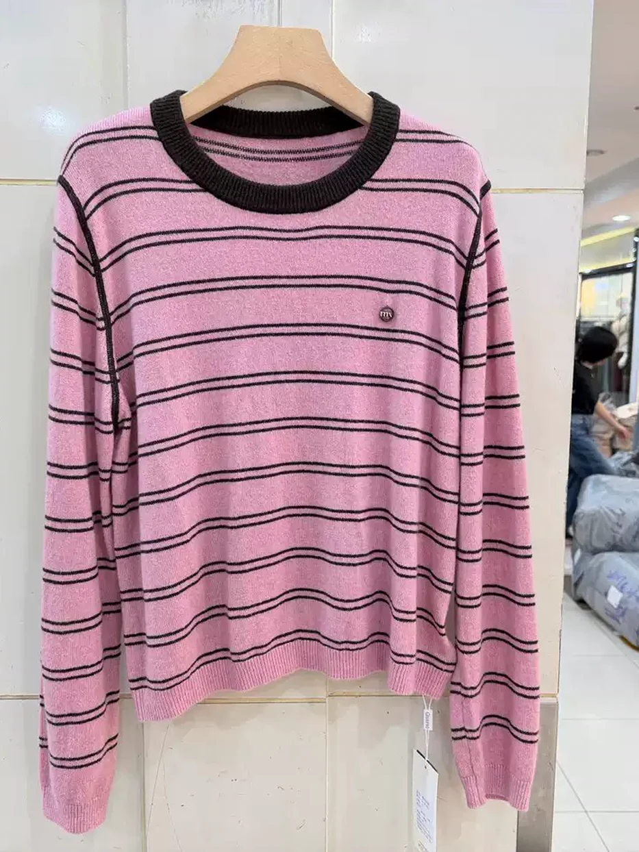 Women's colour-block striped crew-neck wool knit top · 98059