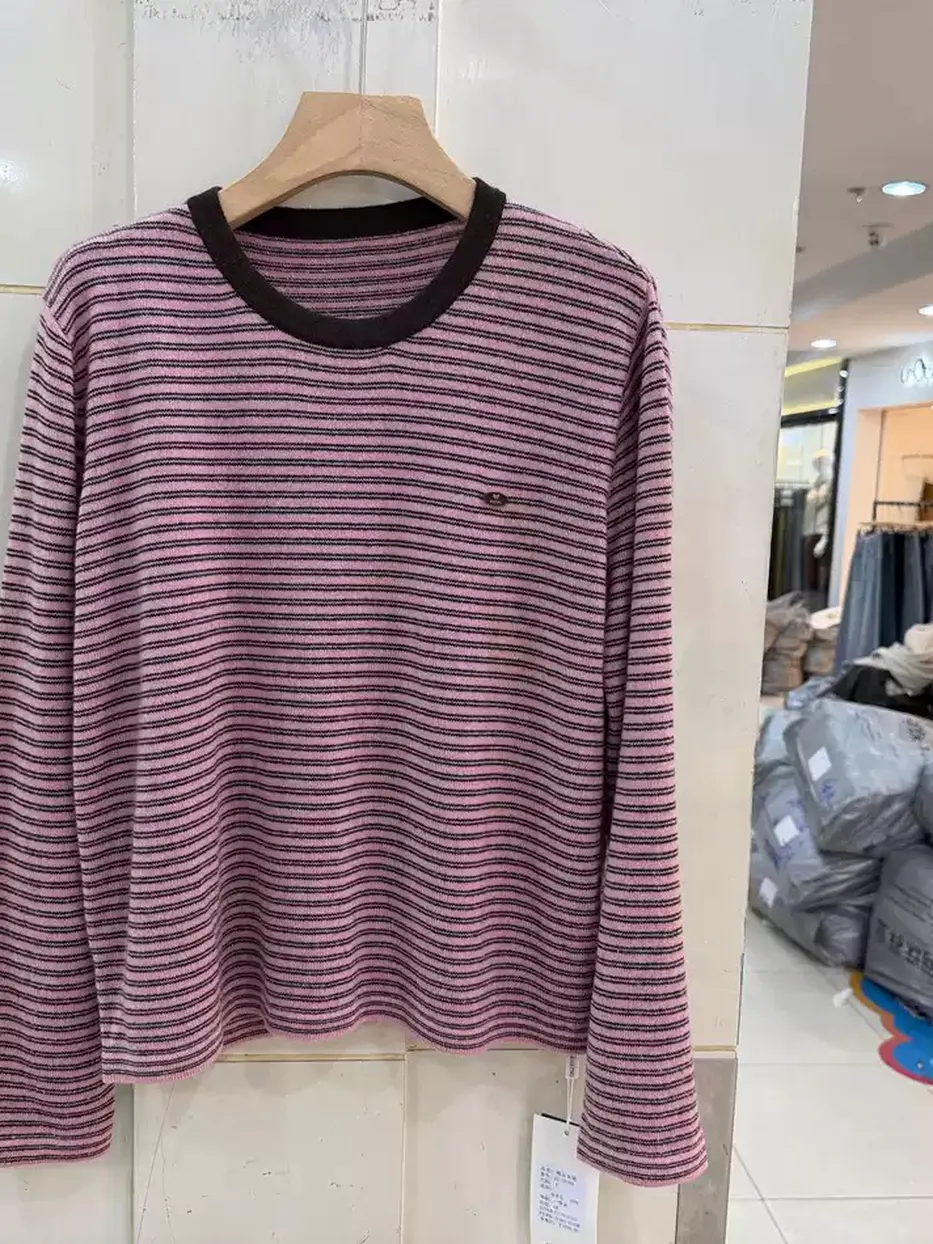 Women's colour-block striped crew-neck wool relaxed knit top · 98059