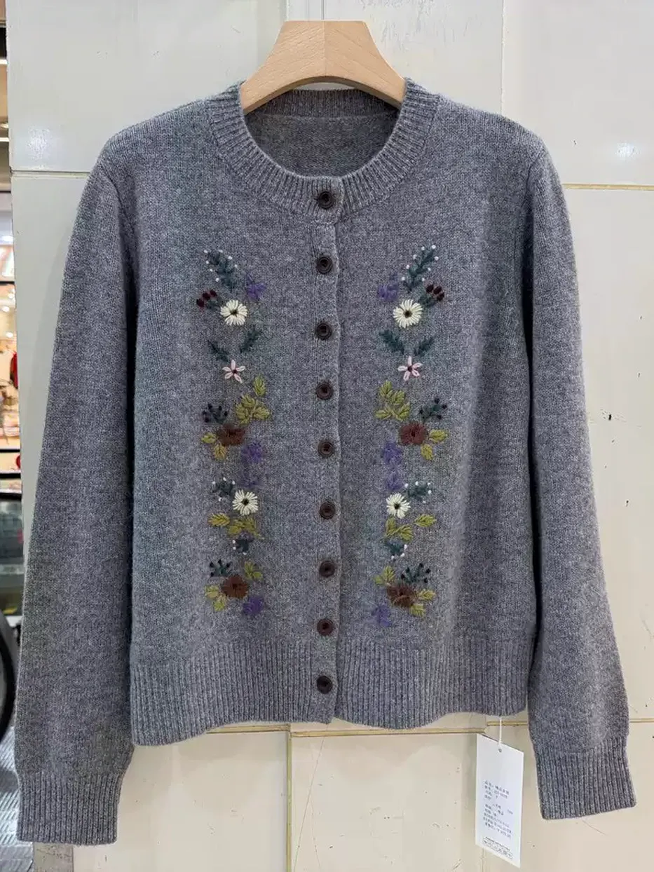 Women's embroidered single-breasted knit cardigan · 98059