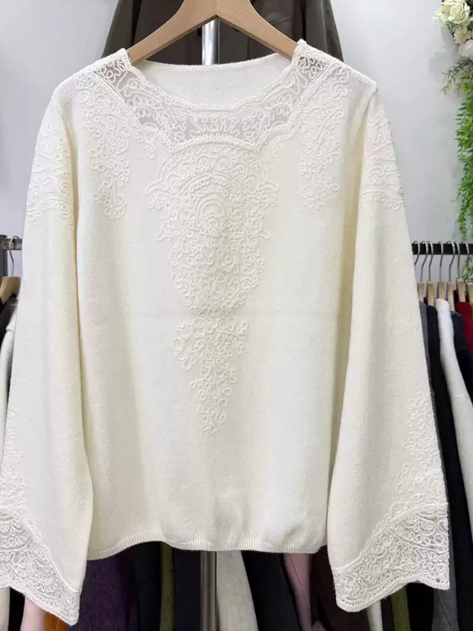 Women's crochet embroidered knit top · 98059