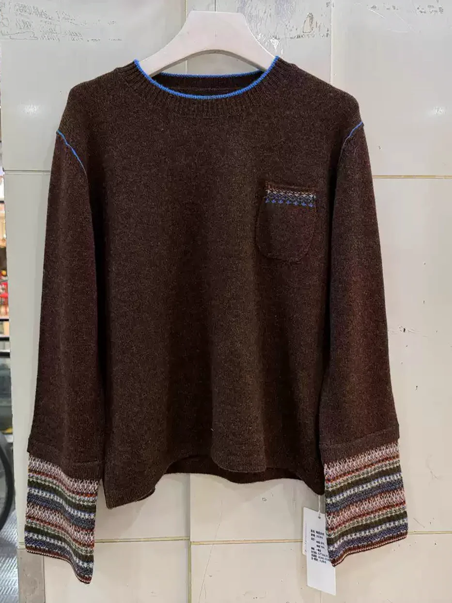 Colour-block crew-neck wool knit sweater, relaxed fit — autumn-winter · 26263