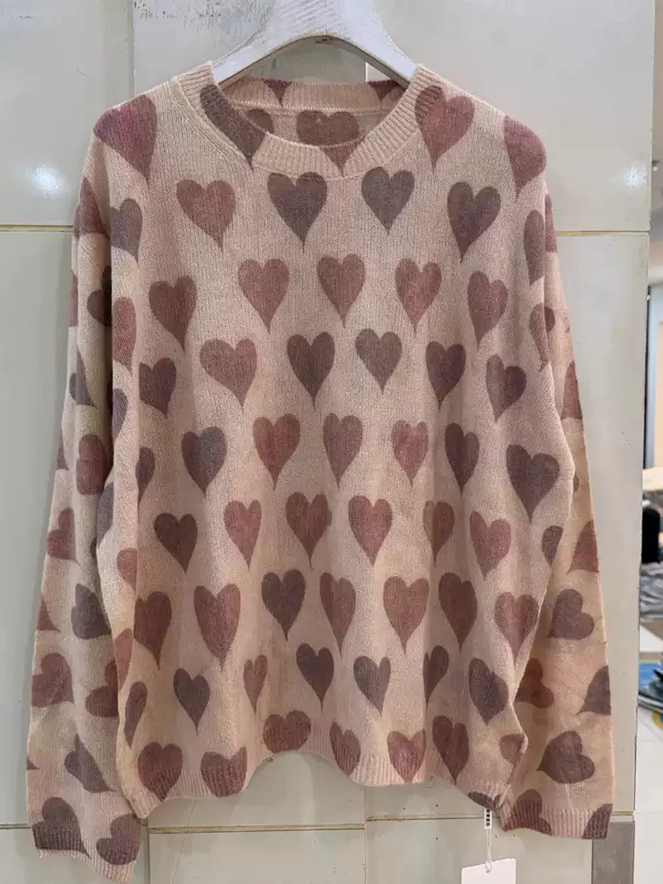 Women's heart-print crew-neck knit top · 98059