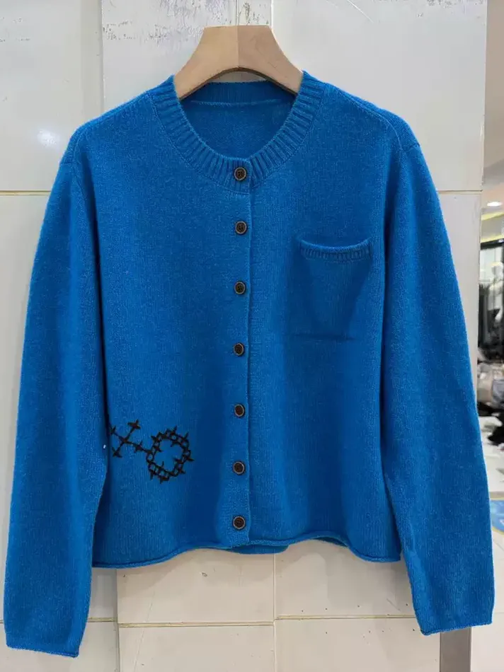 Women's single-breasted wool knit cardigan — Style 27098b