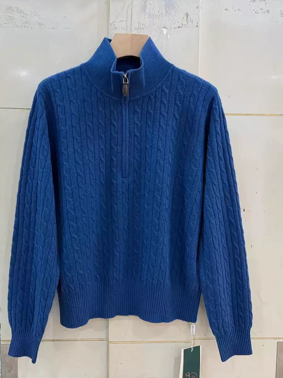 Women's cable-knit zip stand-collar knit top · 98059
