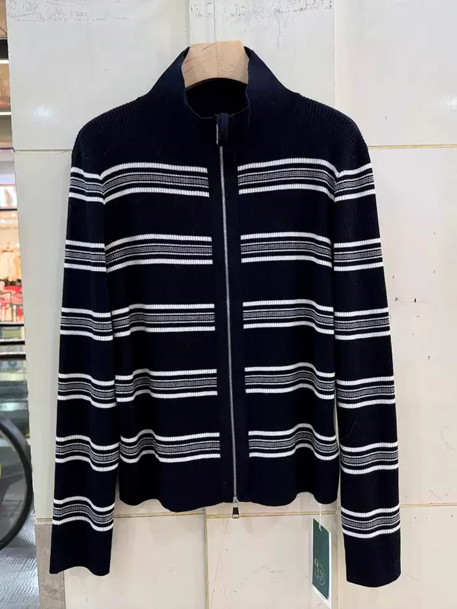Double-zip stand-collar knit cardigan — Style 290-6018