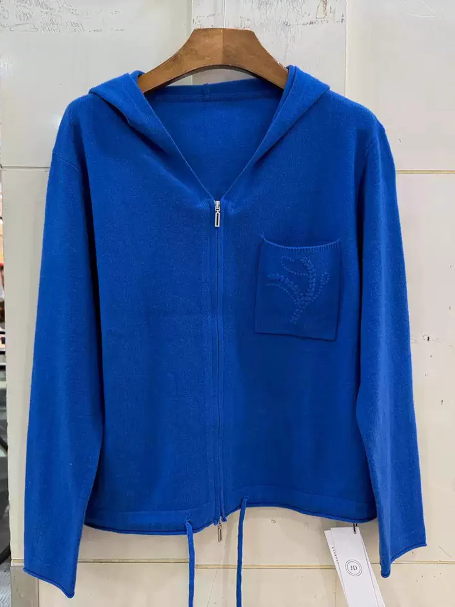 Double-zip hooded wool cardigan — Style 309-8989