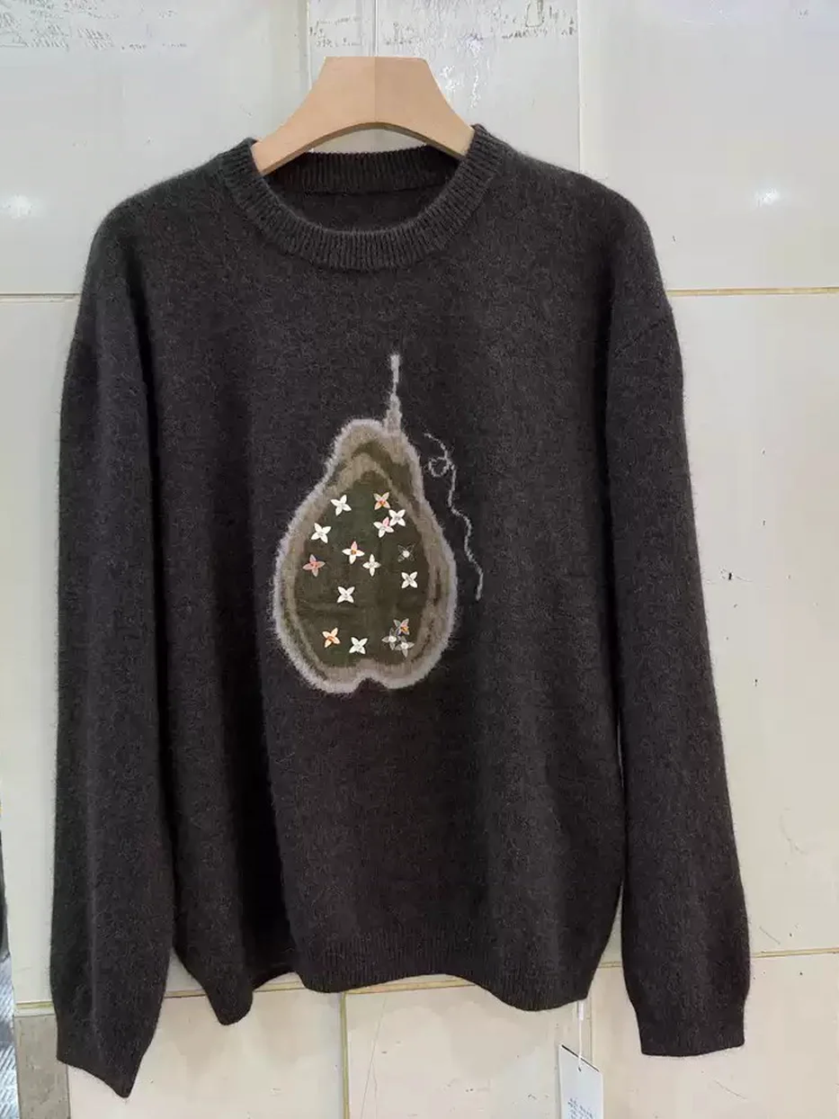 Women's embroidered crew-neck knit top · 98059