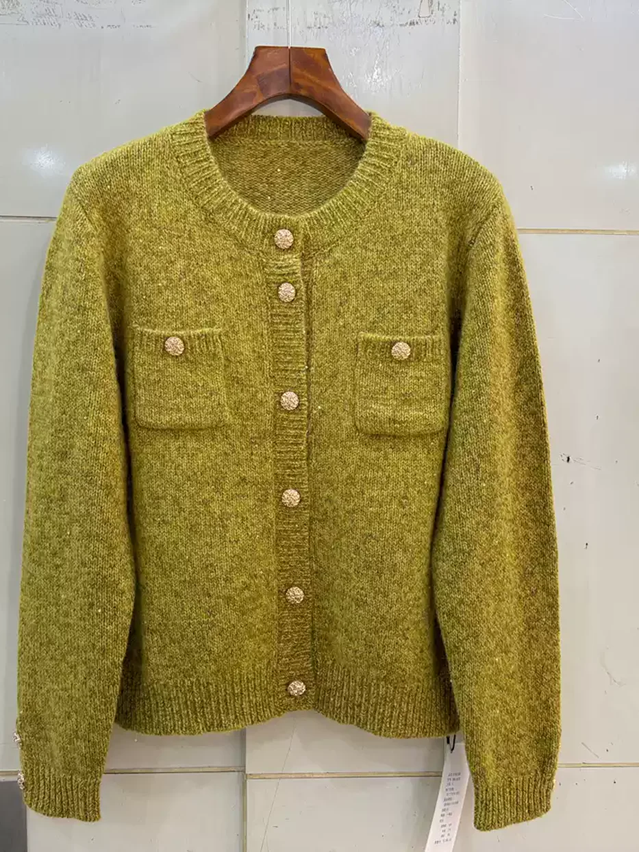 Women's single-breasted crew-neck casual cardigan — Style 386-6628