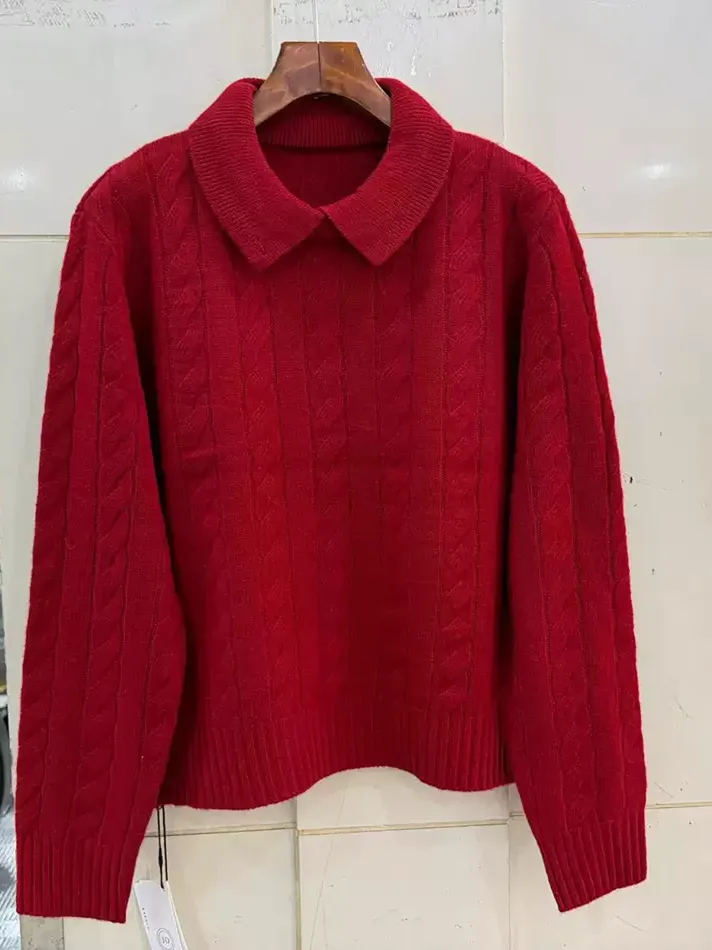 Women's cable-knit stand-collar linen knit sweater — Style 45819
