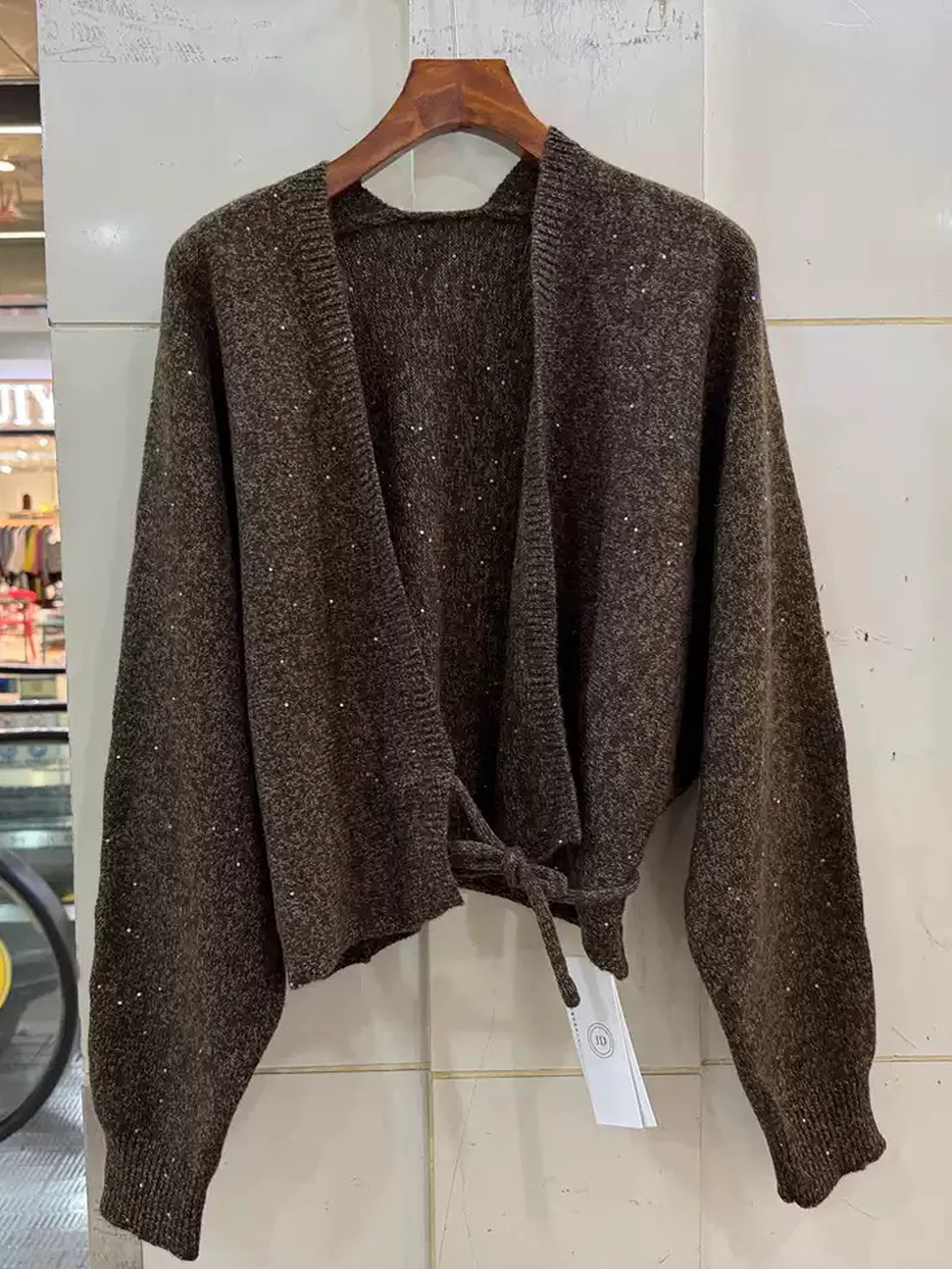 Sequinned V-neck wool cardigan — Style 5-5060