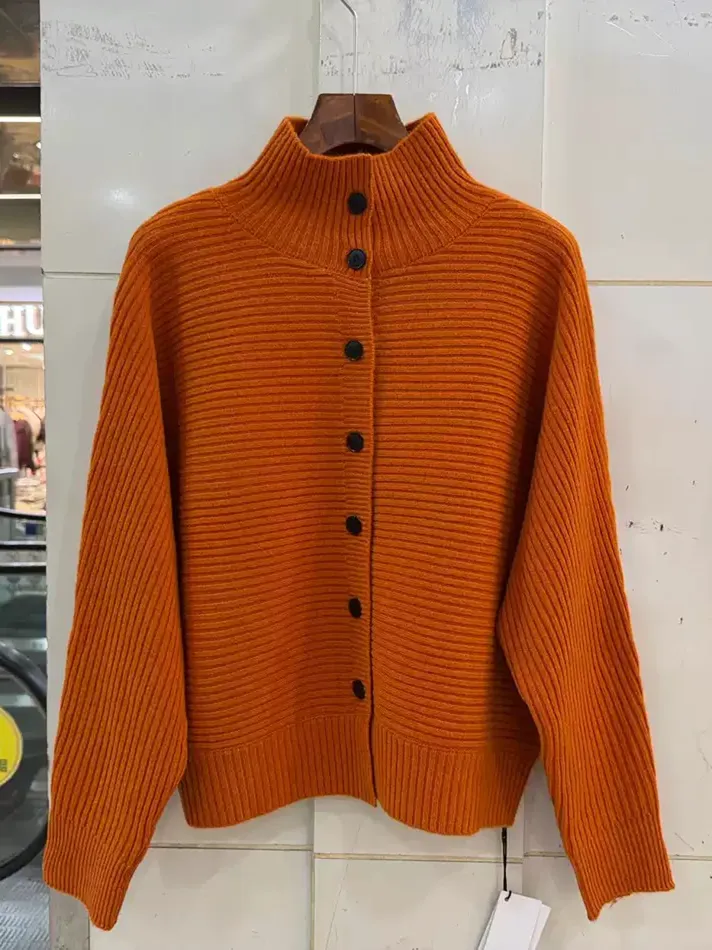 Women's single-breasted stand-collar wool cardigan — Style 53-5509
