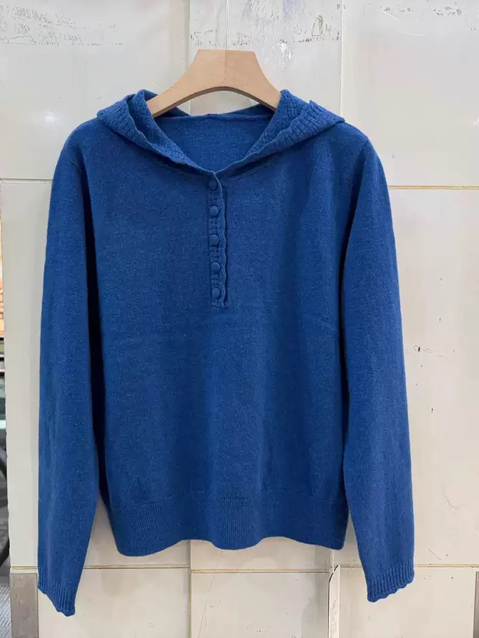 Women's single-breasted hooded knit top · 98059