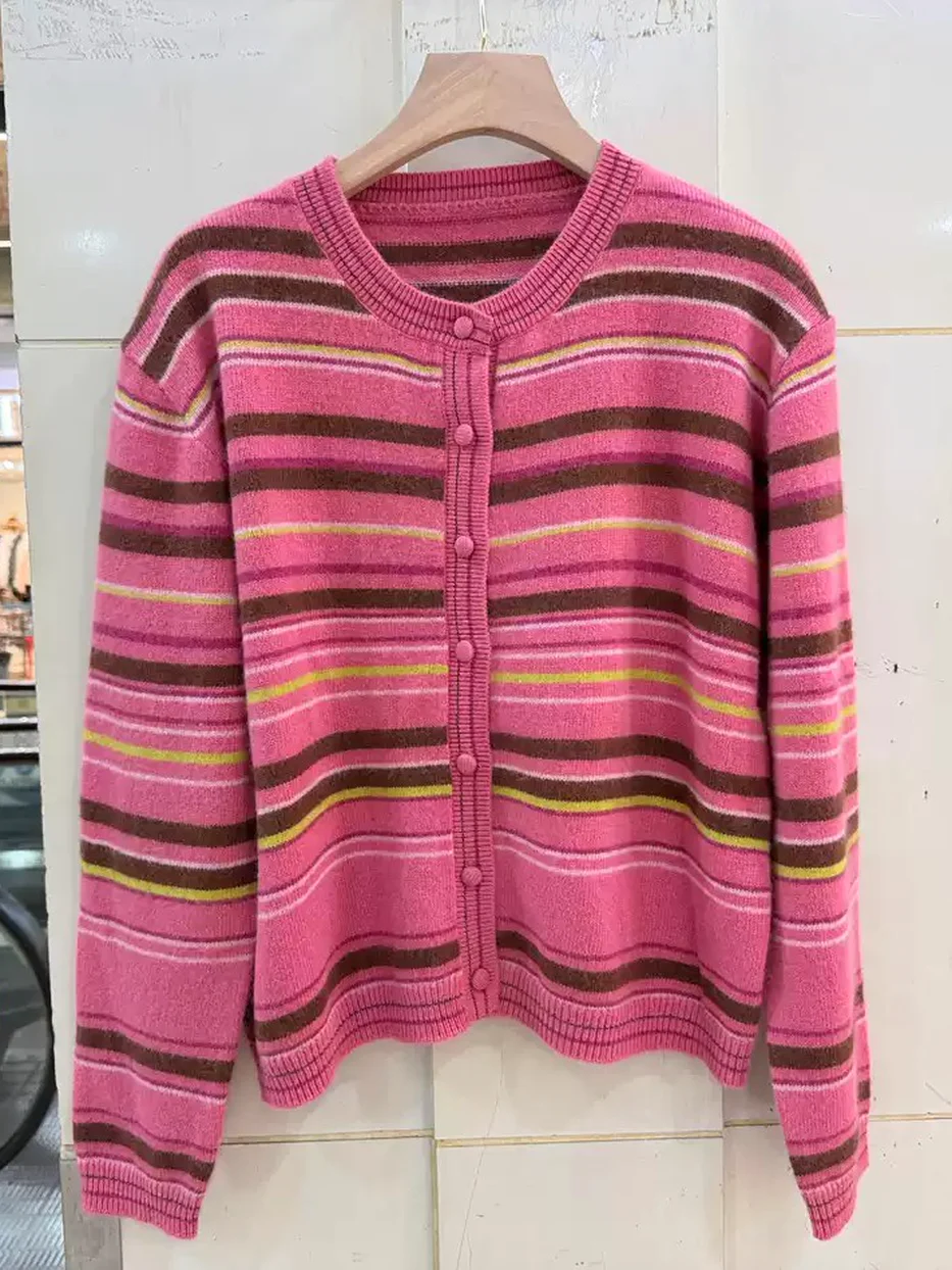 Women's colour-block single-breasted crew-neck cardigan · 98059
