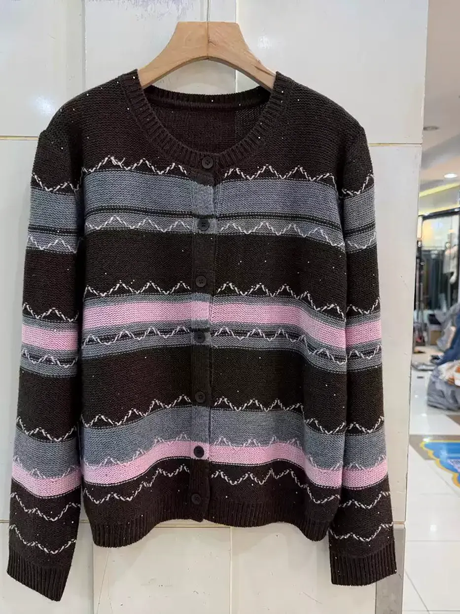 Women's colour-block knit black cardigan · 98059