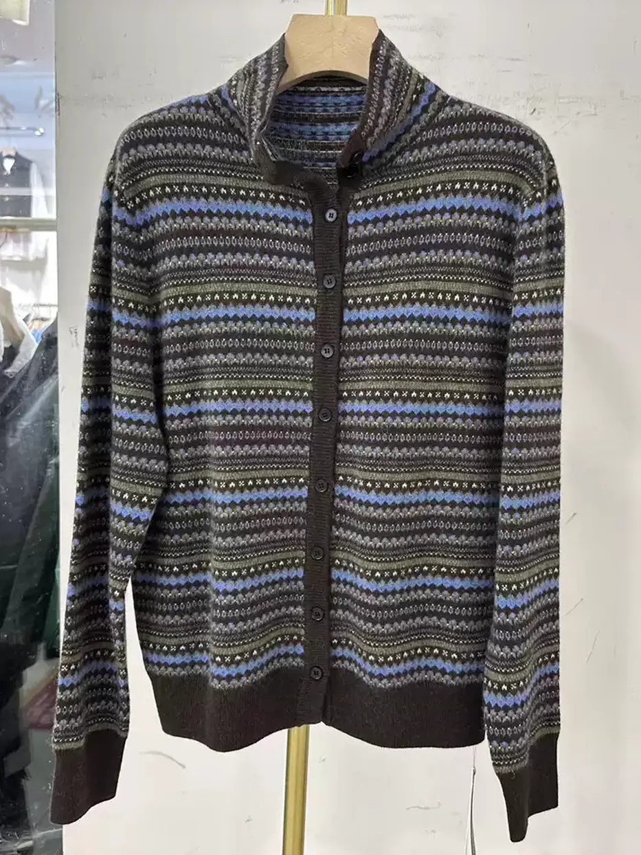 Women's single-breasted striped stand-collar cardigan · 98059
