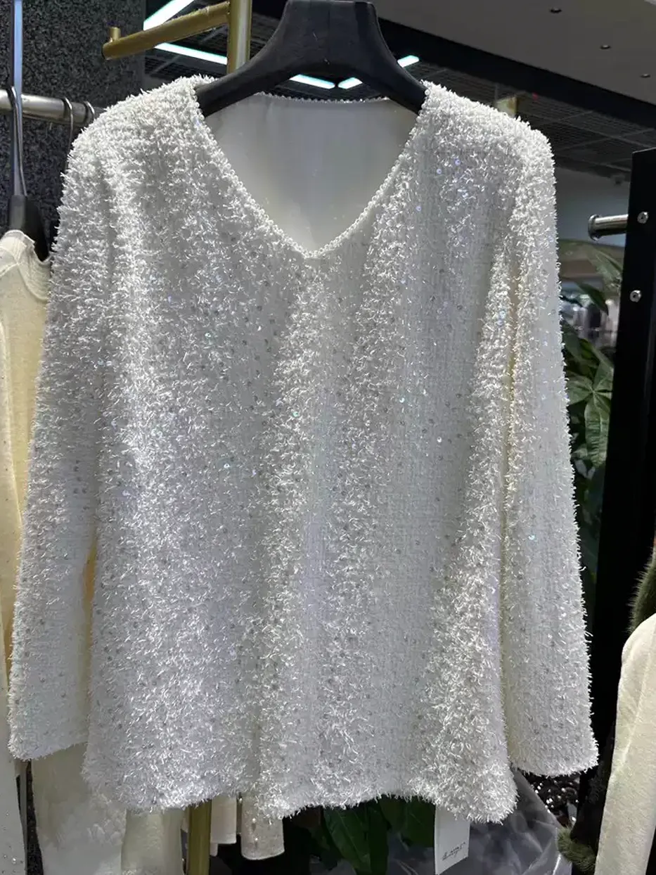 Women's sequinned starry-sequin knit top · 98059