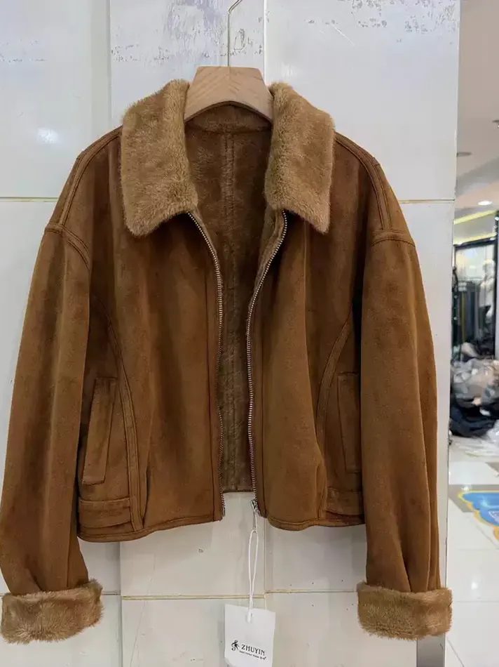 Women's zip lapel fur top — Style 6890