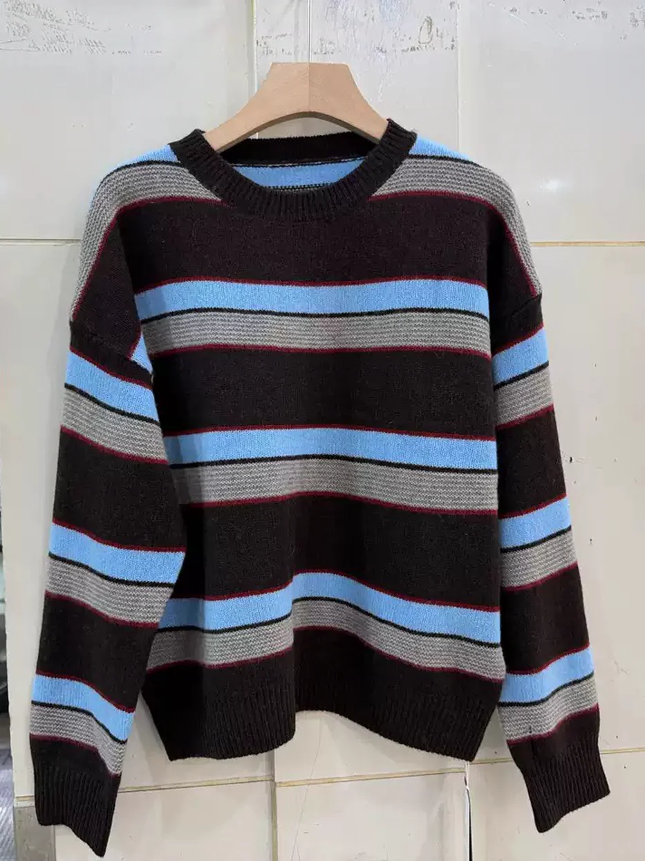 Women's colour-block striped crew-neck knit top · 98059