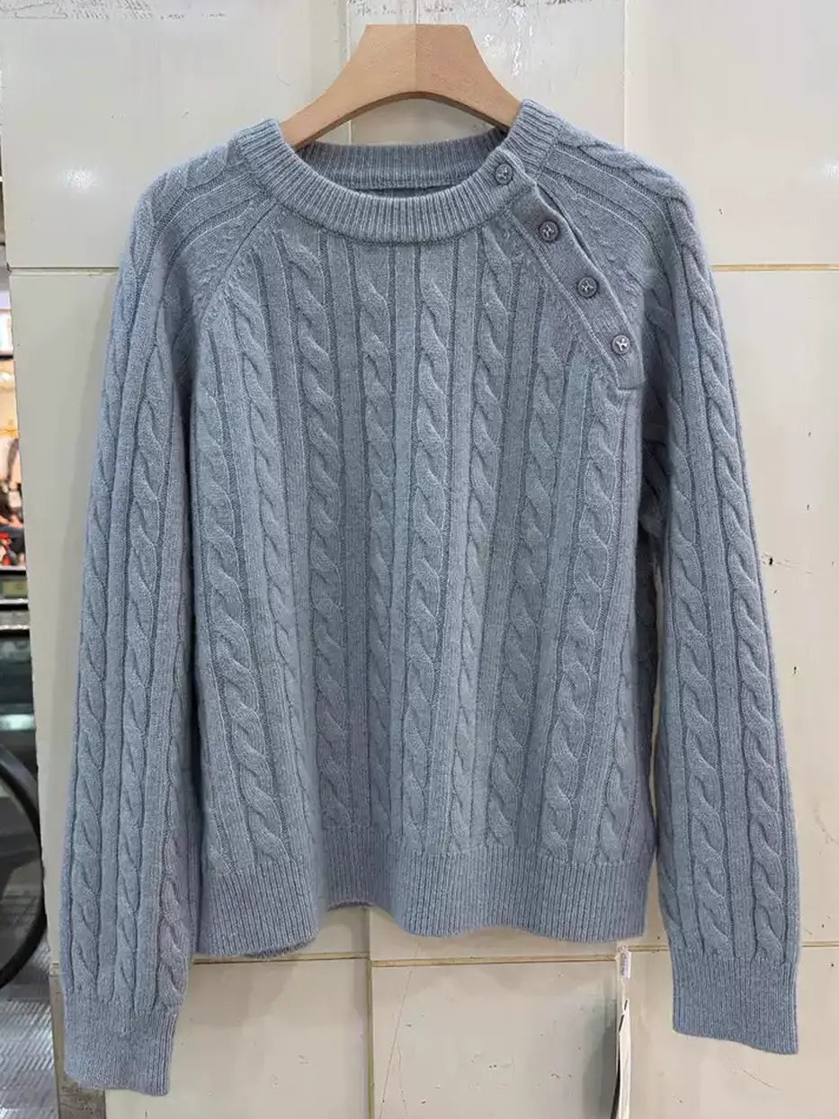 Women's cable-knit single-breasted knit top · 98059