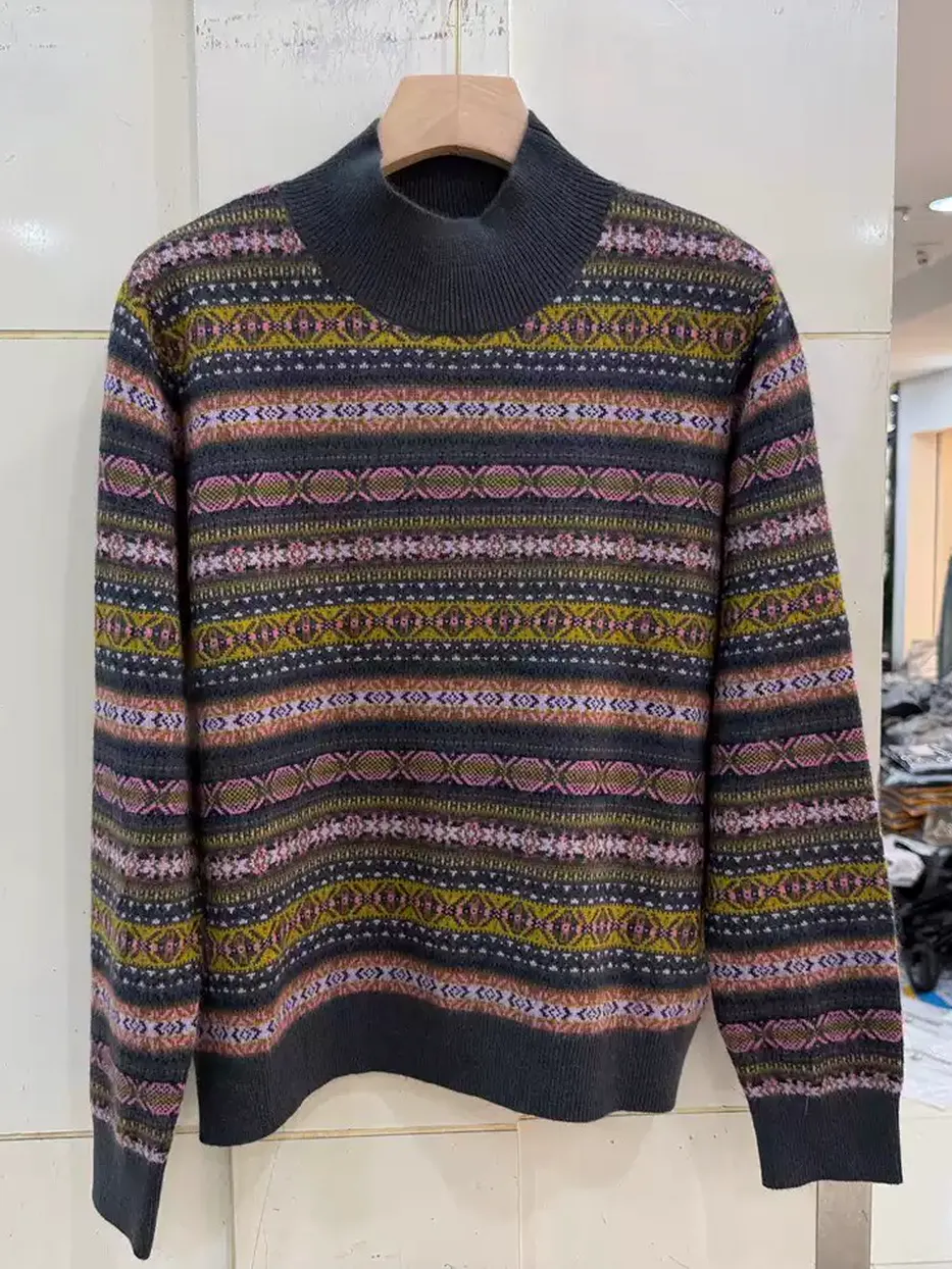 Women's striped mock-neck knit top — Style 7628