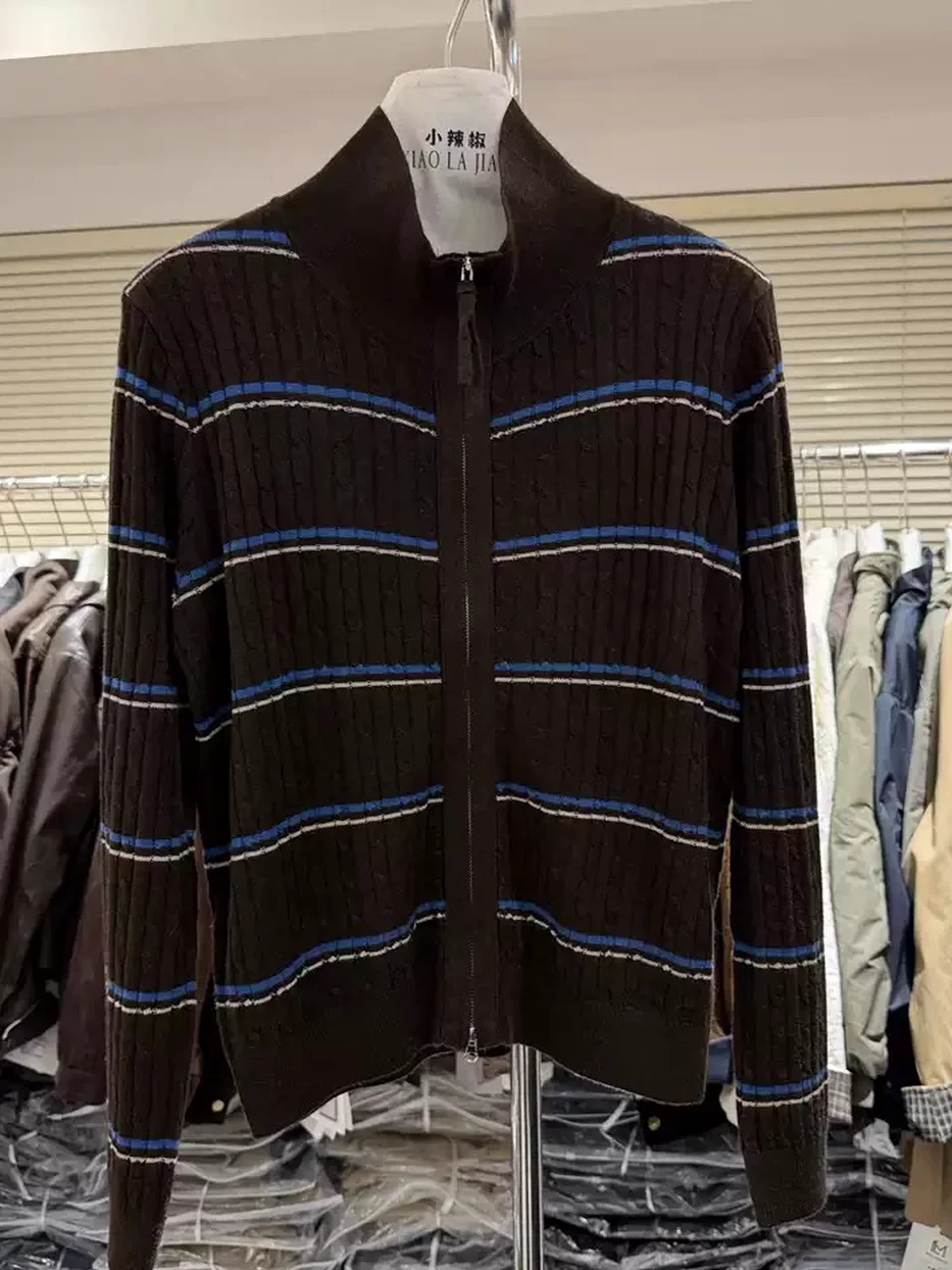 Zip-front stand-collar knit cardigan
