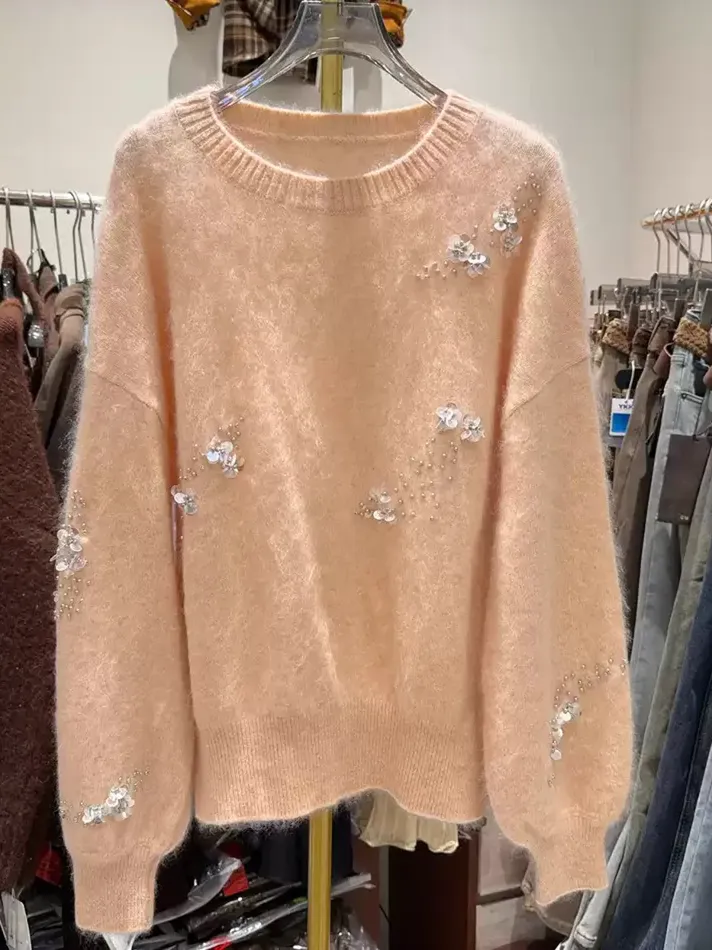 Women's beaded wool knit sweater — Style 798-2601