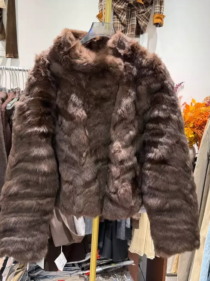 Women's grey rabbit-fur top — Style 8058
