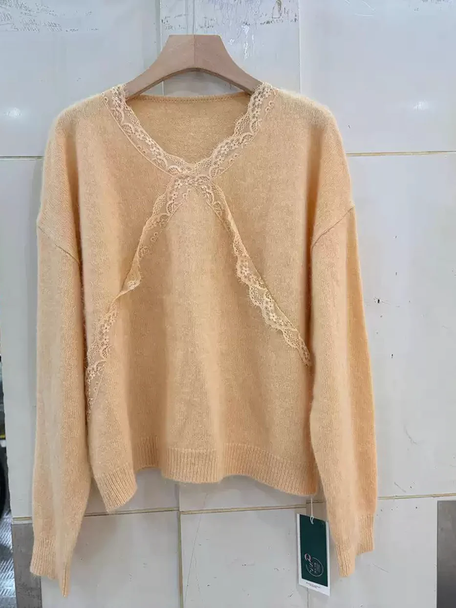 Women's crochet V-neck knit top · 98059