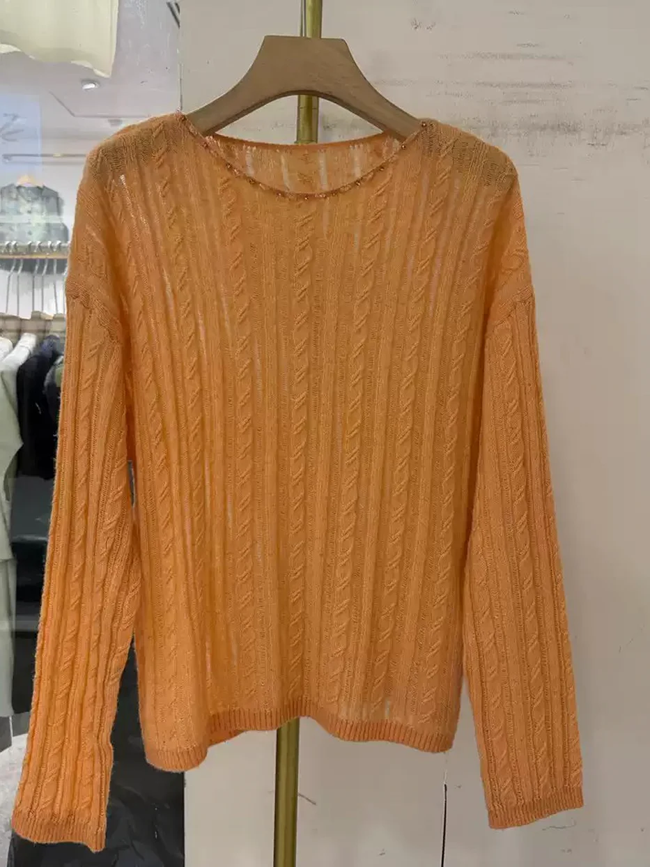 Beaded crew-neck knit sweater — Style 832-6129