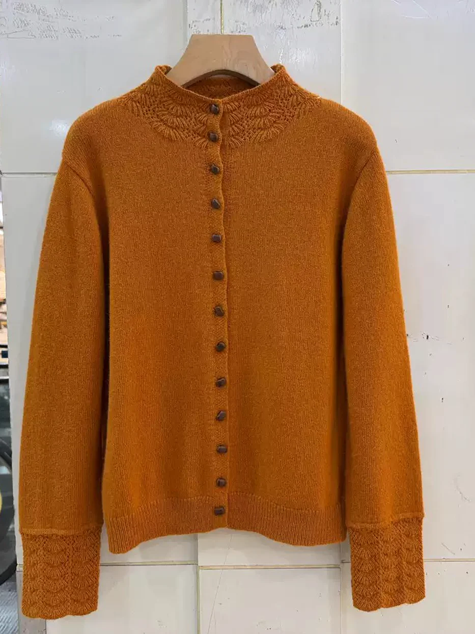 Women's stand-collar knit cardigan — Style 8657
