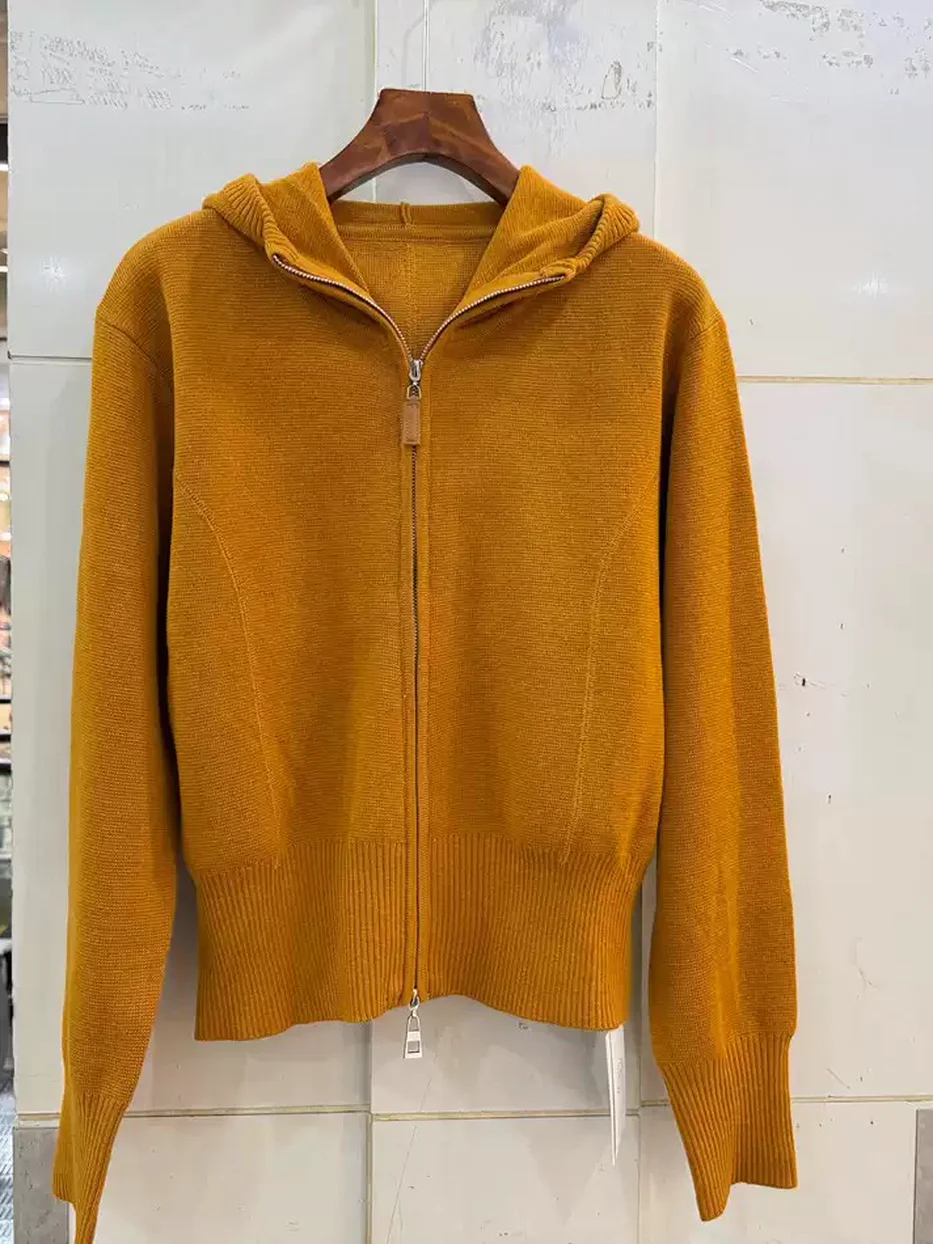 Double-zip hooded wool knit cardigan — Style 881-26A908
