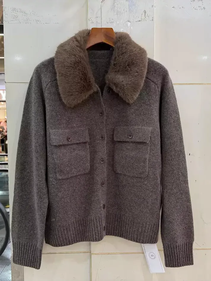 Women's single-breasted lapel wool cardigan — Style 8W-89165