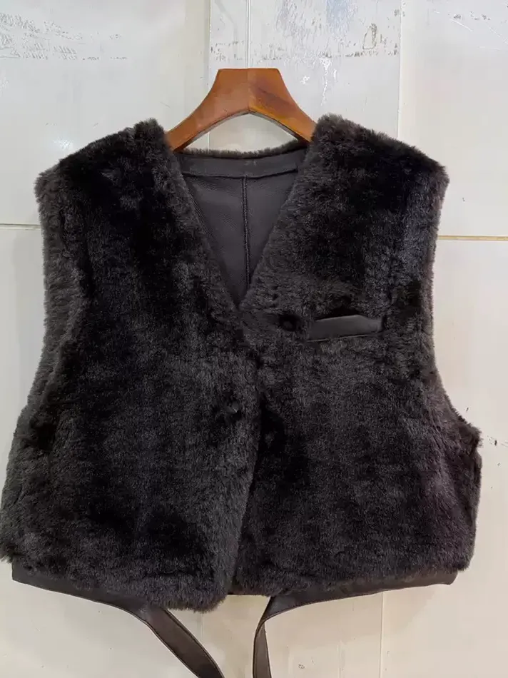 Women's v-neck fur casual vest — Style 9001