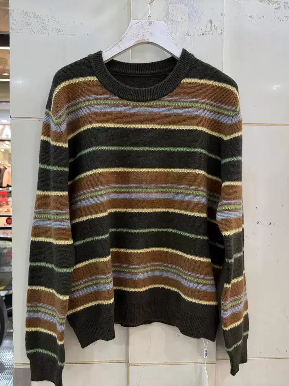 Colour-block crew-neck wool knit sweater, relaxed fit · 91179