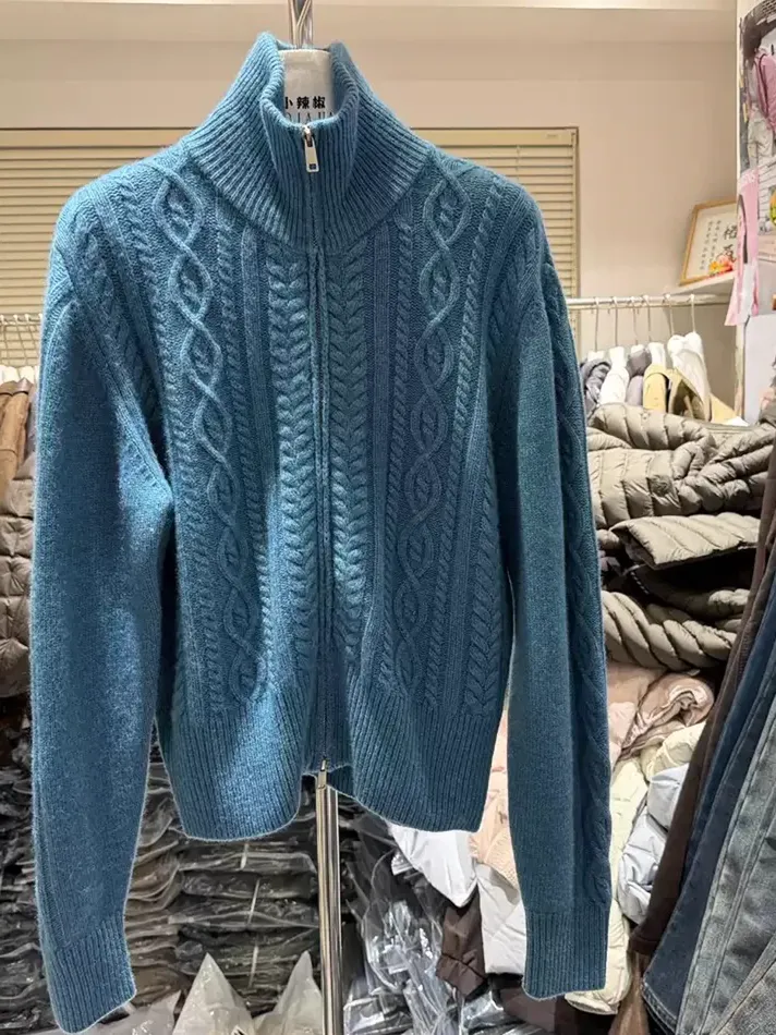 Women's double-zip stand-collar knit cardigan — Style 931180