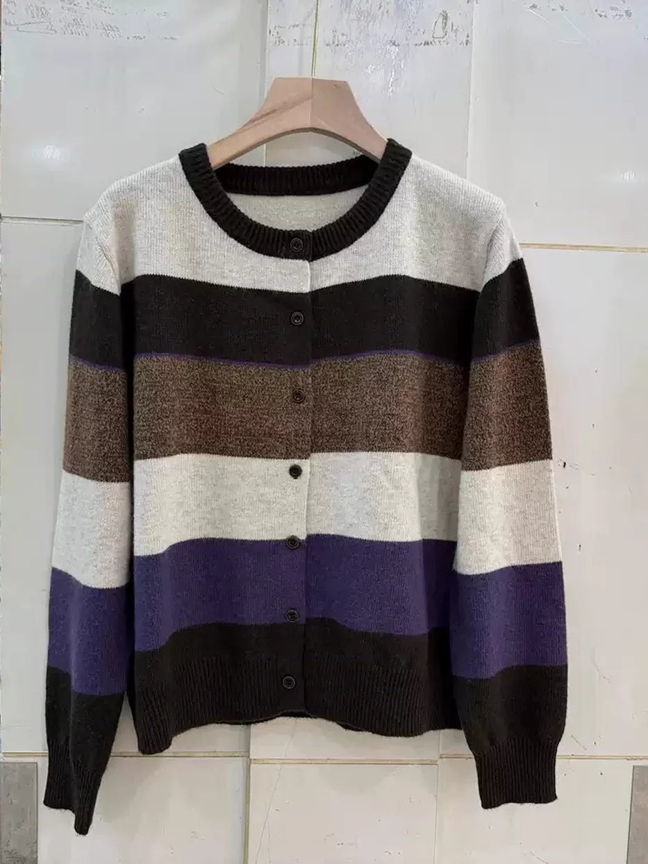 Women's colour-block single-breasted knit champagne cardigan · 98059