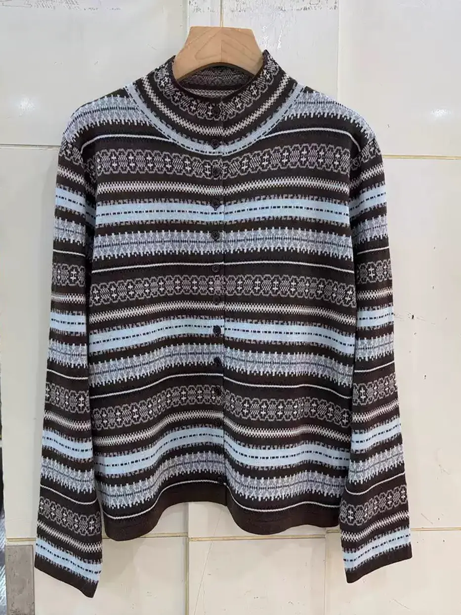 Women's colour-block single-breasted knit cardigan · 98059