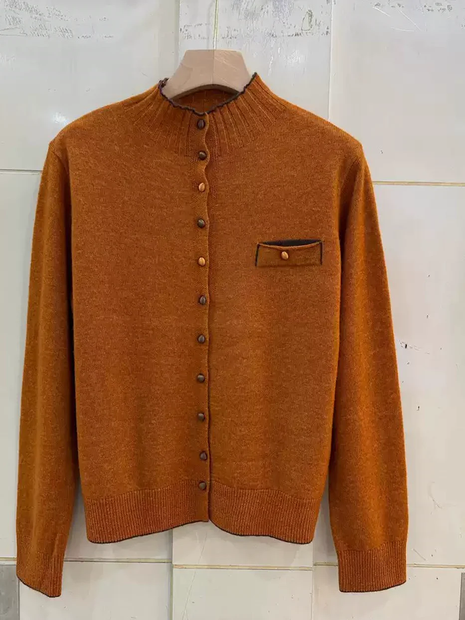 Women's colour-block knit wool cardigan · 98059
