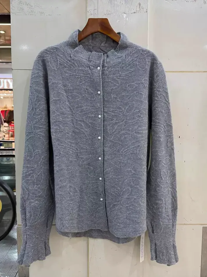 Women's single-breasted stand-collar wool sweater — Style FA-58801