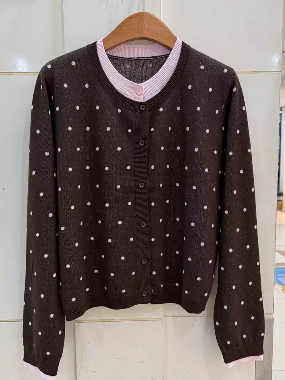 Single-breasted crew-neck knit cardigan HH2627 — Style HH2627