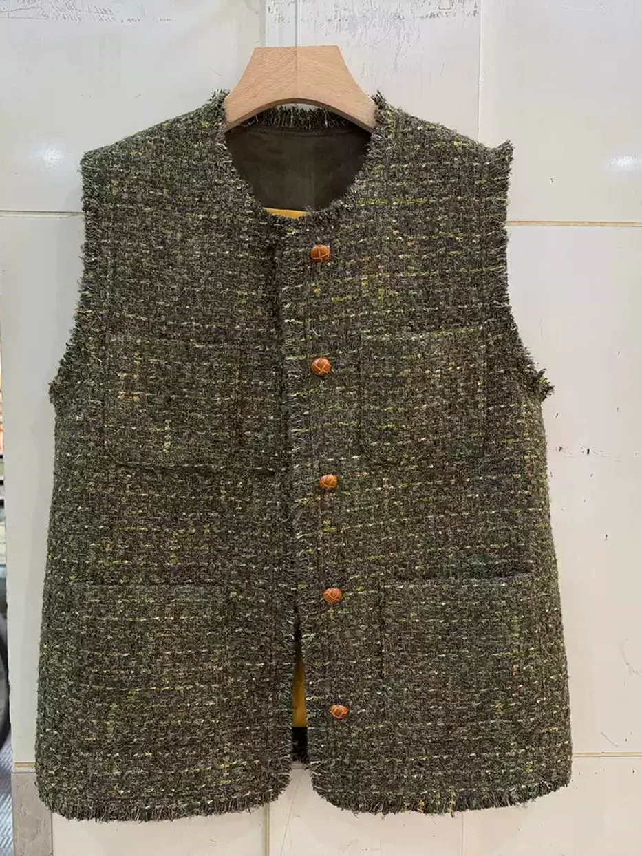 Tweed-trim crew-neck sleeveless vest — Style K289