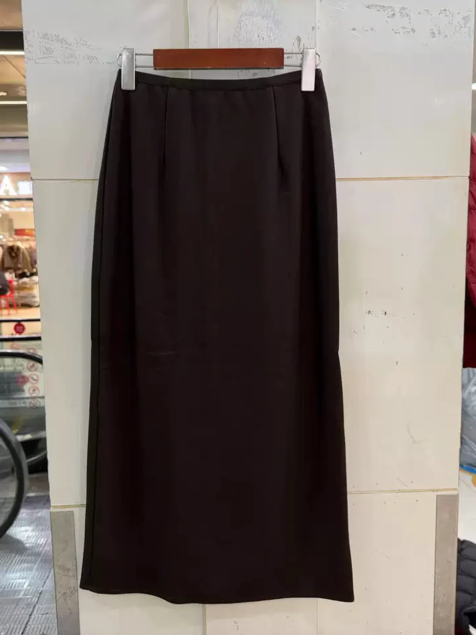Women's elastic-waist back-slit midi skirt — Style 2665
