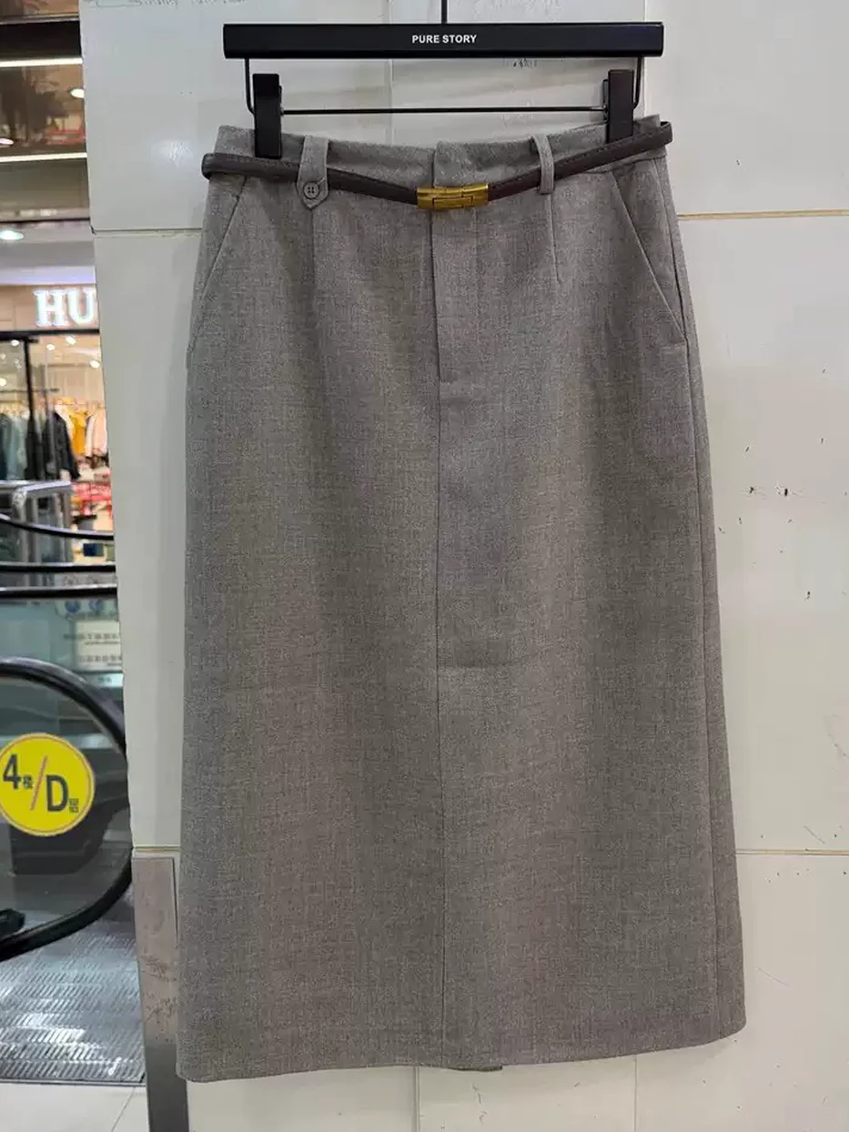 Belted midi skirt, slim fit — Style W86055