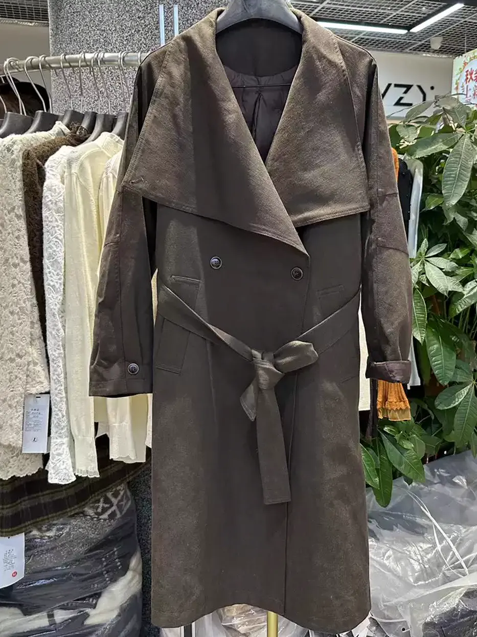 Women's cinched-waist tie-waist wool coat — Style 26126-1096422988346