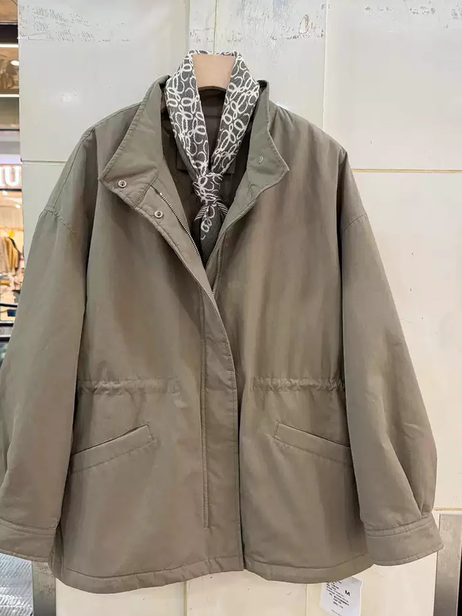 Women's cinched-waist drawstring trench coat — Style 26136